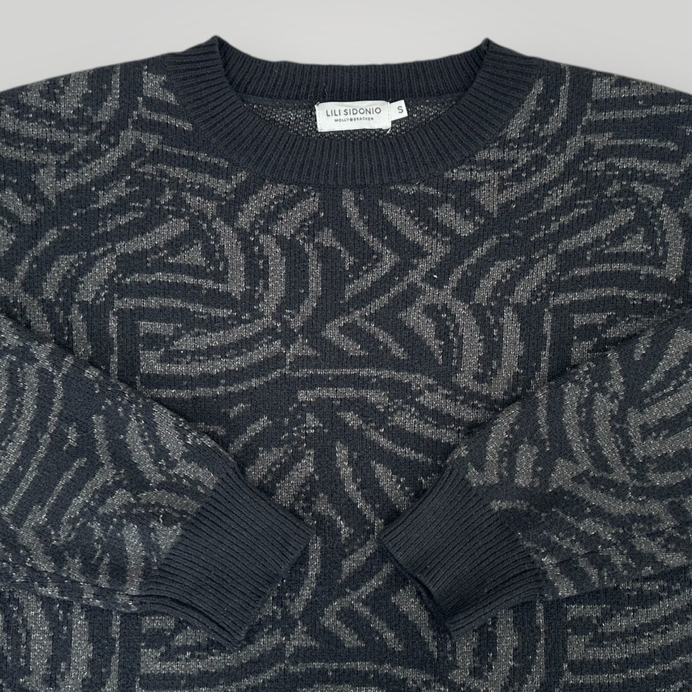 Lili Sidonio Molly Bracken Sweater Womens S Black Pattern Cropped Knit Top